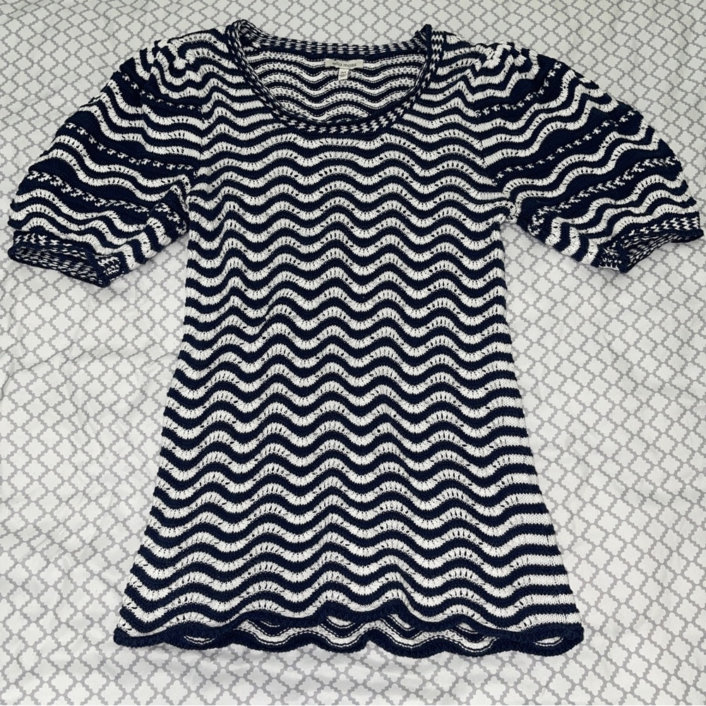 Ella Moss Crochet Balloon Sleeve Striped Shirt Medium